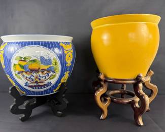 2 Large Decorative Chinese Planters with stands