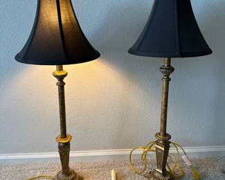Brass Table Lamps with Black Shades and Extra Candle Lamp