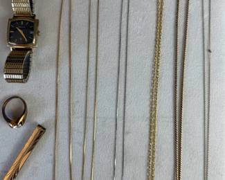 Mixed Gold Plated  Gold Filled Jewelry Lot w Bulova Watch  Chains