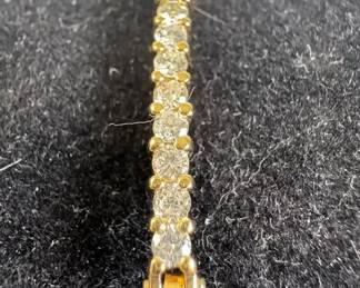 14K Gold Diamond Tennis Bar Bracelet .40CTW, 13 full cut stones, foxtail chain 3.22g