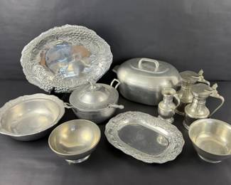 Vintage SI BE Zinn Pewter Serveware Lot Plates Bowls Lidded Dish Tankards