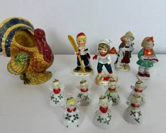 Japan Ceramic Figurine Lot Napco Months, Angel Bells, Ski Lift, Ice Queen, Turkey