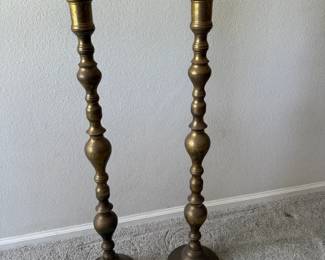 Brass Floor Candlesticks with Turned Baluster Design
