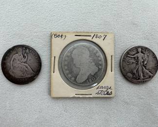 1842 Seated Liberty Half Dollar 1807 Draped Bust Half Dollar 1945 Walking Liberty