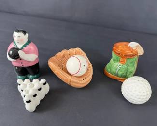 Sports Theme Salt Pepper Shakers Bowling Golf Baseball Lot