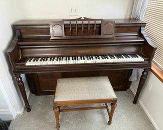 Chickering Upright Piano with Bench in Walnut Finish
