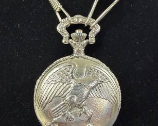 Patriotic Glam Rhinestone Bracelets  Papini Pocket Watch Necklace Set