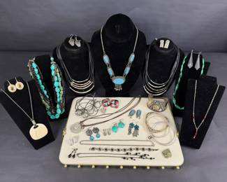 Southwest Style Jewelry Lot Turquoise Necklaces Earrings Bracelets Ring