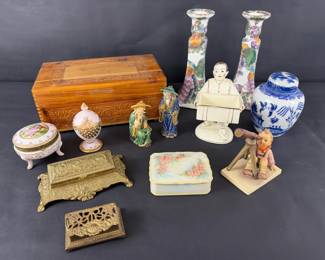Classic Vintage Decorative Collectibles Group Porcelain Brass Wood Box Figurines