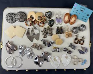 Fun Vintage  Modern Earrings Lot ClipOn Hoops Shell Wood Metal Mixed Styles