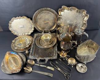 F.B. Rogers Silver Co Silverplate Serving Trays Tea Set Utensils Assorted