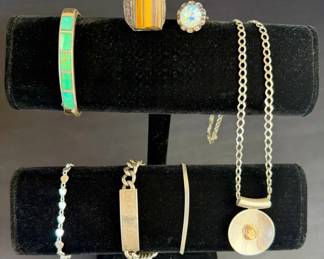 Mixed Vintage Jewelry Lot w Turquoise Inlay, Rings, Necklace  Bracelets