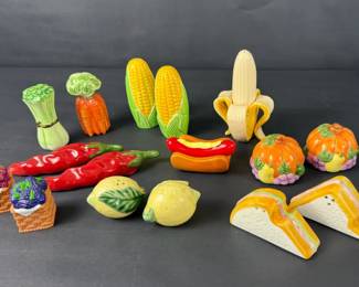 Food Themed Vintage Ceramic Food Shakers Corn, Banana, Chili, Lemon, Pumpkin, Sandwich