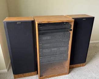 Sony Stereo System with Speakers, Turntable and Component Cabinet