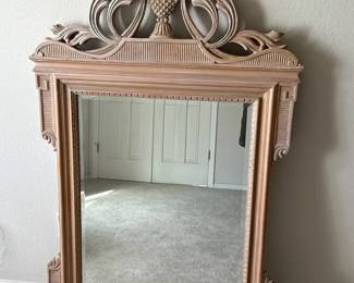 Ornate Carved Wall Mirror with Decorative Tropical Crest