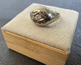 14K Gold Vintage Diamond Ring, Engraved Band 2.6g