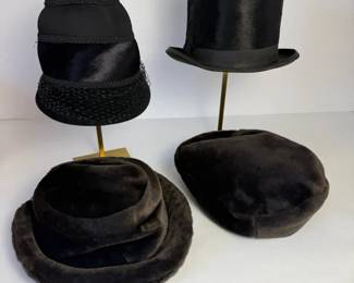 Vintage Hat Collection Top Hat Fur Hat  Cloche Style