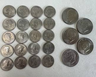 1979 Susan B Anthony Dollar  1971 Eisenhower Dollar Coin Lot 25 US Coins