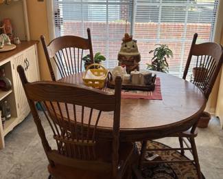Oak Farmhouse Table (with leaf and four chairs)