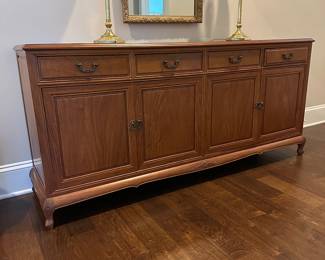 B25 - $350. Solid Wood Sideboard. Measures 6’ x 18” deep x 33” tall. (Doors are a little sticky but absolutely still work as it and useable!) One darker spot on the top but overall very good condition!