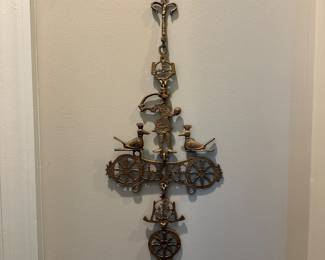 B30 - $40. Vintage Brass Wall Hanging Byzantine Cross. Measures 20.5" long. 