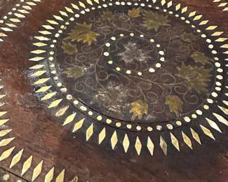 B29 - $225. Moroccan Style Table with Inlay. One lower panel is missing a chunk, otherwise good condition. 