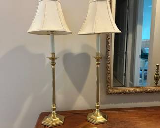 B26 - $50. PAIR of Brass Table Lamps. Measures 33" tall. 