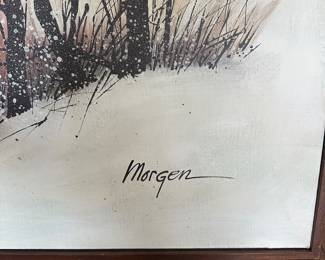 B33 - $75. LARGE painting signed “Morgen”. Measures 41” x 51.5”  Please check this will fit in your vehicle. 
