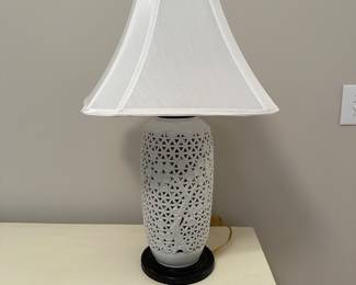 B59 - $140. Reticulated Porcelain Lamp. Measures 27" tall. 