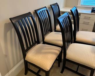 B31 - $500. Set of 8 Upholstered Ethan Allen Dining Chairs. American Impressions. Ethan Allen Dining Chairs. Seat is 22” wide x 18” floor to seat x 40” floor to top of chair. 