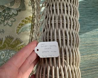 B14 - $140. Pair of Swivel, Bouncy Chairs. Plastic Wicker Material. Measures 31" wide x 42" tall. 