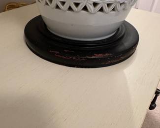 B59 - $140. Reticulated Porcelain Lamp. Measures 27" tall. 