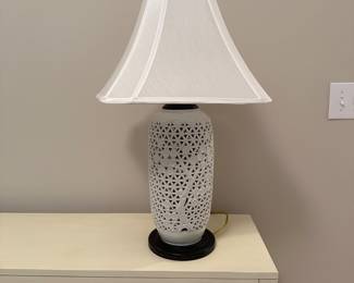 B59 - $140. Reticulated Porcelain Lamp. Measures 27" tall. 