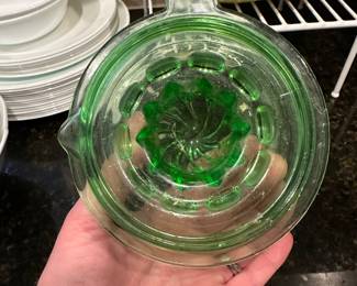 B57 - $30. Uranium Glass Juicer. Excellent Condition, no chips noted. 