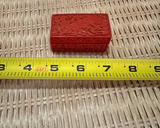B70 - $15. Trinket Sized Chinese Carved Cinnabar Box. 