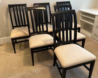 B31 - $500. Set of 8 Upholstered Ethan Allen Dining Chairs. American Impressions. Ethan Allen Dining Chairs. Seat is 22” wide x 18” floor to seat x 40” floor to top of chair. 