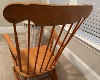 B73 - $30. Wooden Rocking Chair. It looks like it was on a screened in porch and has a few weathered spots, mostly on the back. Still sturdy. 