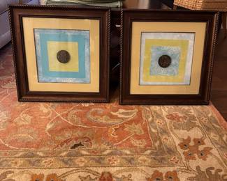 B65 - $10 PAIR of Framed Wall Art. Approx 20" square. 