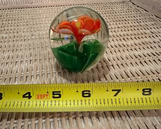 B72 - $20. Blown Glass Paperweight with Flower inside. 
