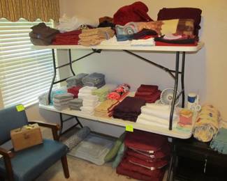 FINE SELECTION OF LINENS. TOWELS, WASHCLOTHS, SHEETS, THROWS, RUGS, AND MORE