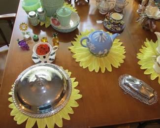 Silver plate covered dish, VTG Wedgewood teapot