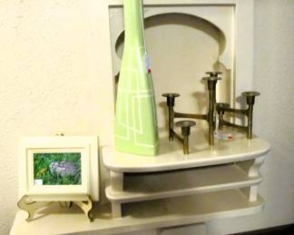 •	Vtg. Danish 1960s Mid-Century Nagel-Style Brass 6-Candle Holder, Mid-Century Style Vase