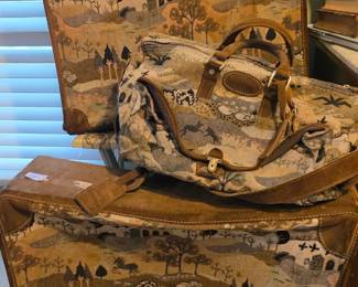 Vintage A.E. Meek Leather & Canvas Luggage Set