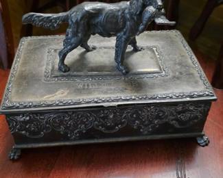 Wilcox Silver Plate Co. Humidor w/ Hunting Dog