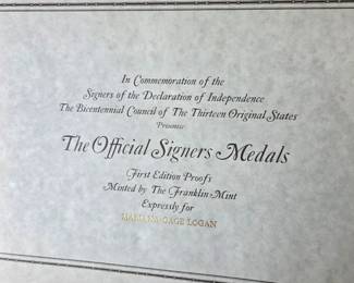 Complete 1972 Franklin Mint Official Signers First Edition Proof Set