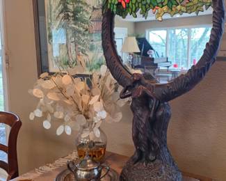Art Nouveau Tiffany Style Lamp with Mirror