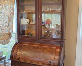 7.5' Tall Antique Walnut Cylinder Secretary Desk