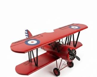 Vintage Red Biplane Model with RAF Roundels