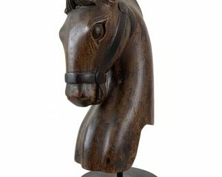 Hand Carved Teak Wood Horse Head Sculpture second image