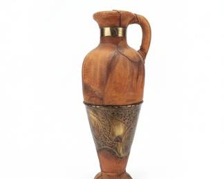 Large Decorative Vase with Leatherlike Finish and Metal Accents third image